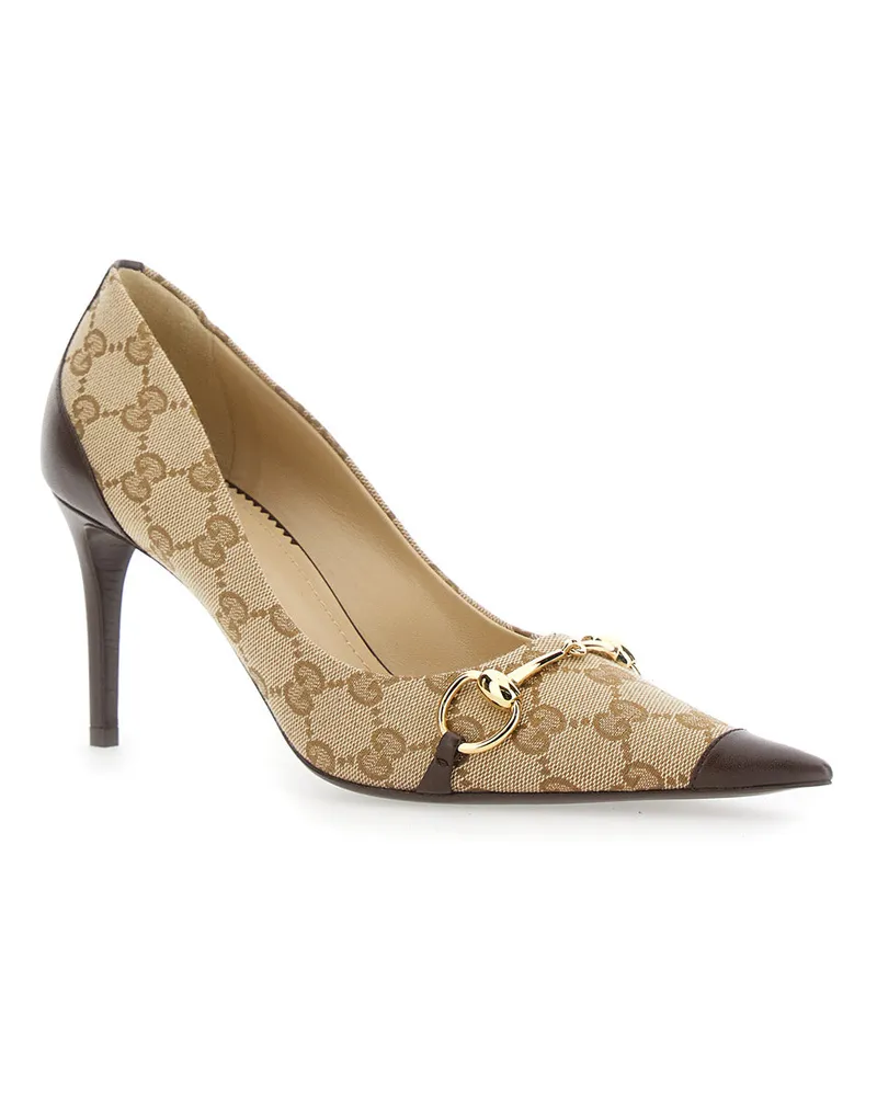 Gucci Horsebit Canvas Pumps — Brown Brown