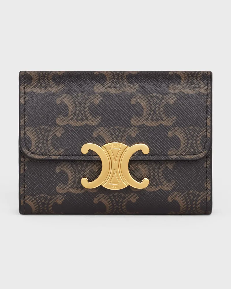 Celine Women's Portefeuille Triomphe Canvas Compact Tan Brown Petite Maroquinerie Brown