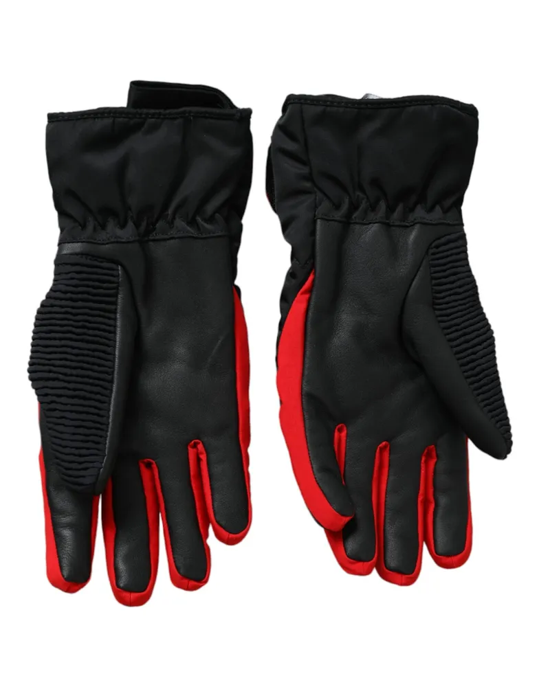 Dolce & Gabbana Men Black Red Nylon Wrist Length Gloves And Pu Polyester Black