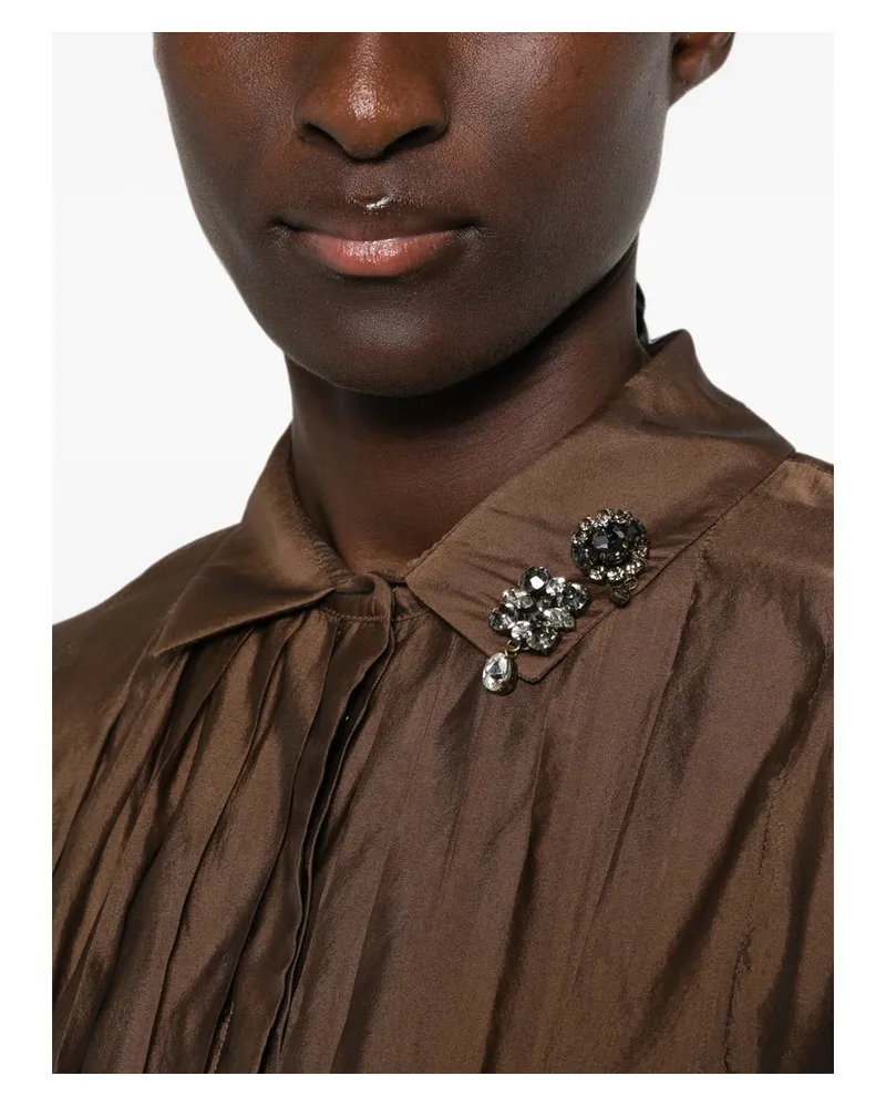Max Mara Iridescent Silk Blend with Pleated Detailing Dress — Brown Brown