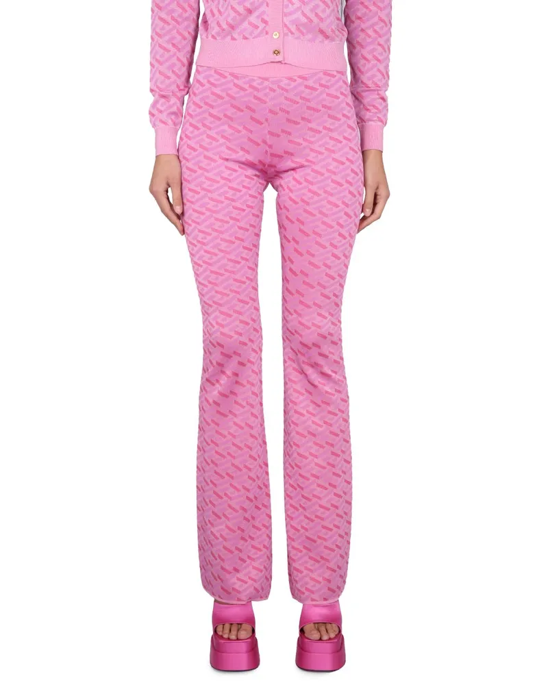 Versace Jacquard Greek Print Silk Trousers — Pink Pink