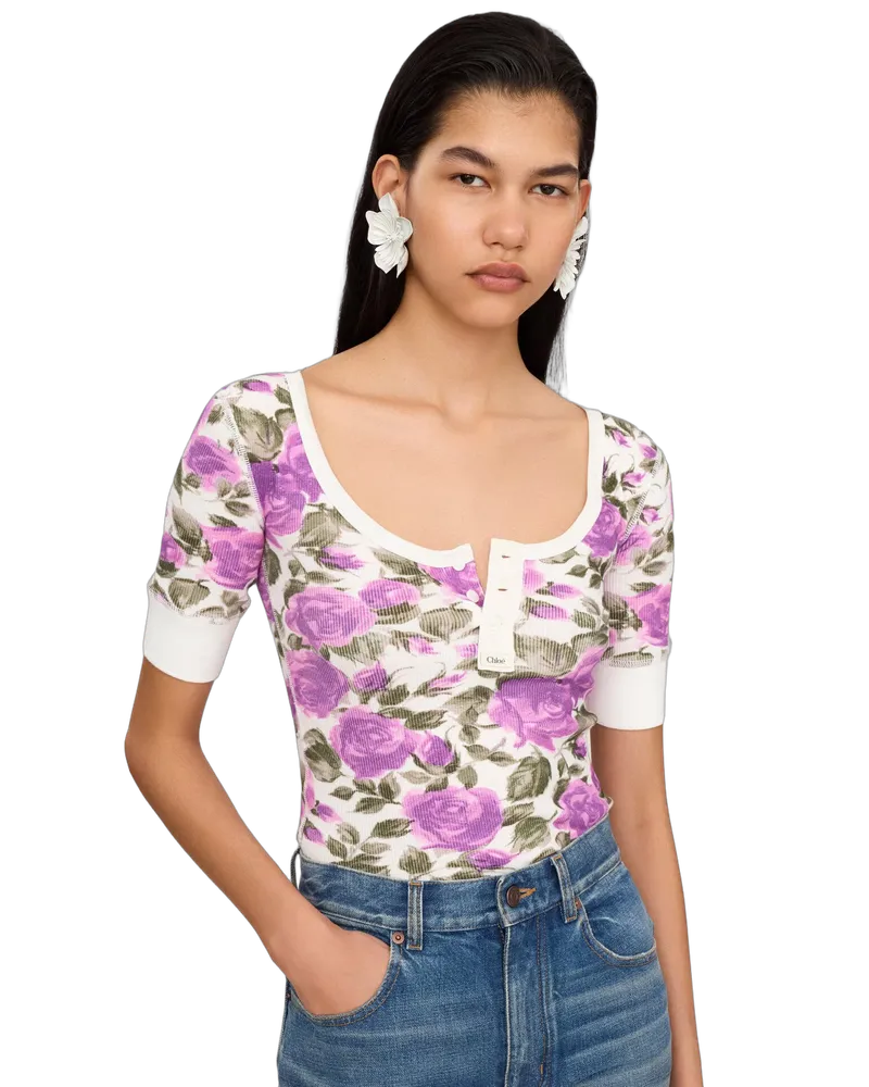 Chloé Women Top Floral Violet Purple Purple