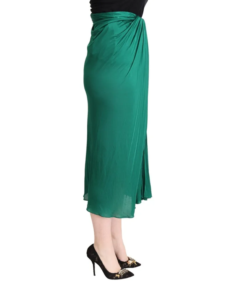 Dolce & Gabbana Women's Dark Green High Waist Midi Pencil Cut Pleated Skirt Viscose Green