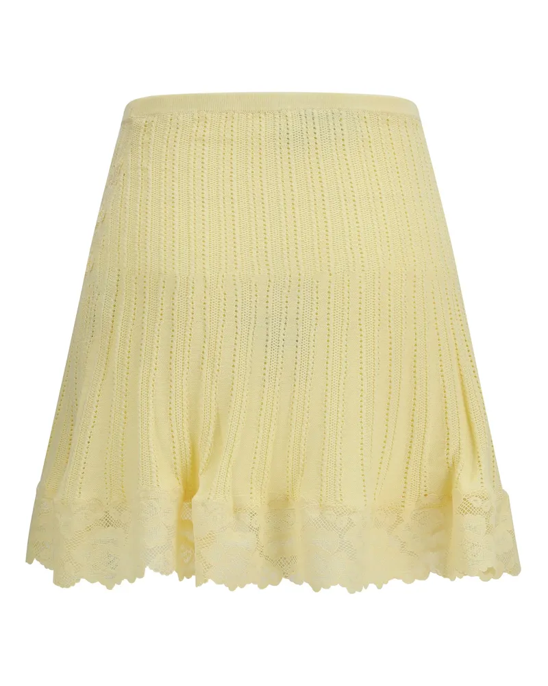 Self-Portrait Women Pointelle Knit Mini Skirt Yellow Viscose; Polyamide; Polyester Yellow