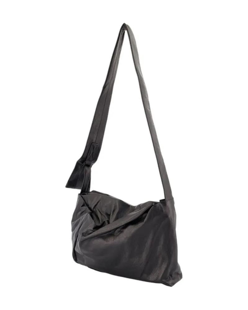 Yohji Yamamoto Unisex Puff S Shoulder Bag -  Leather Black Cowhide Shoulder-Hobo-Bags Black