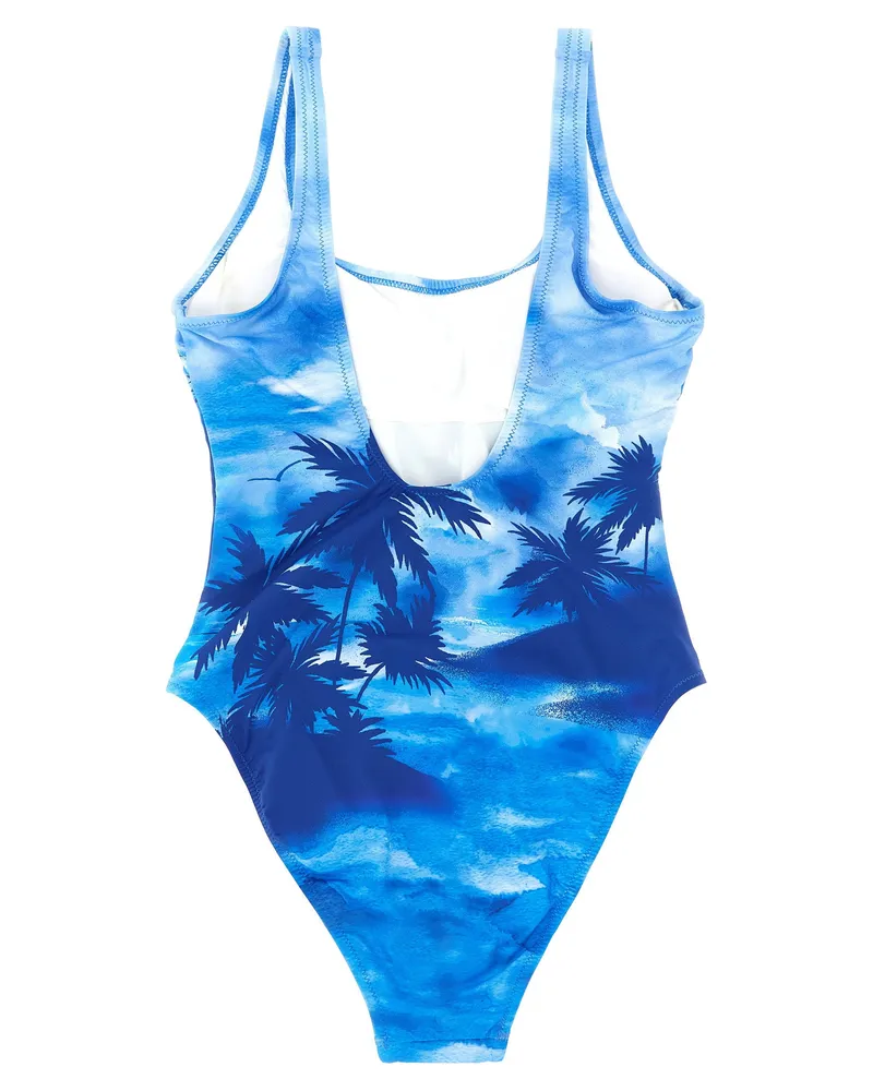 Ralph Lauren Tropical Palm Print One-Piece Swimsuit — Blue Blue