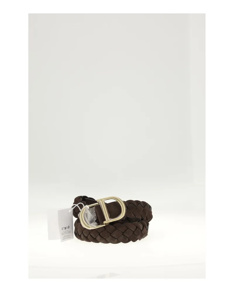 Dior Intrecciato Leather with CD Logo Belt — Brown Brown