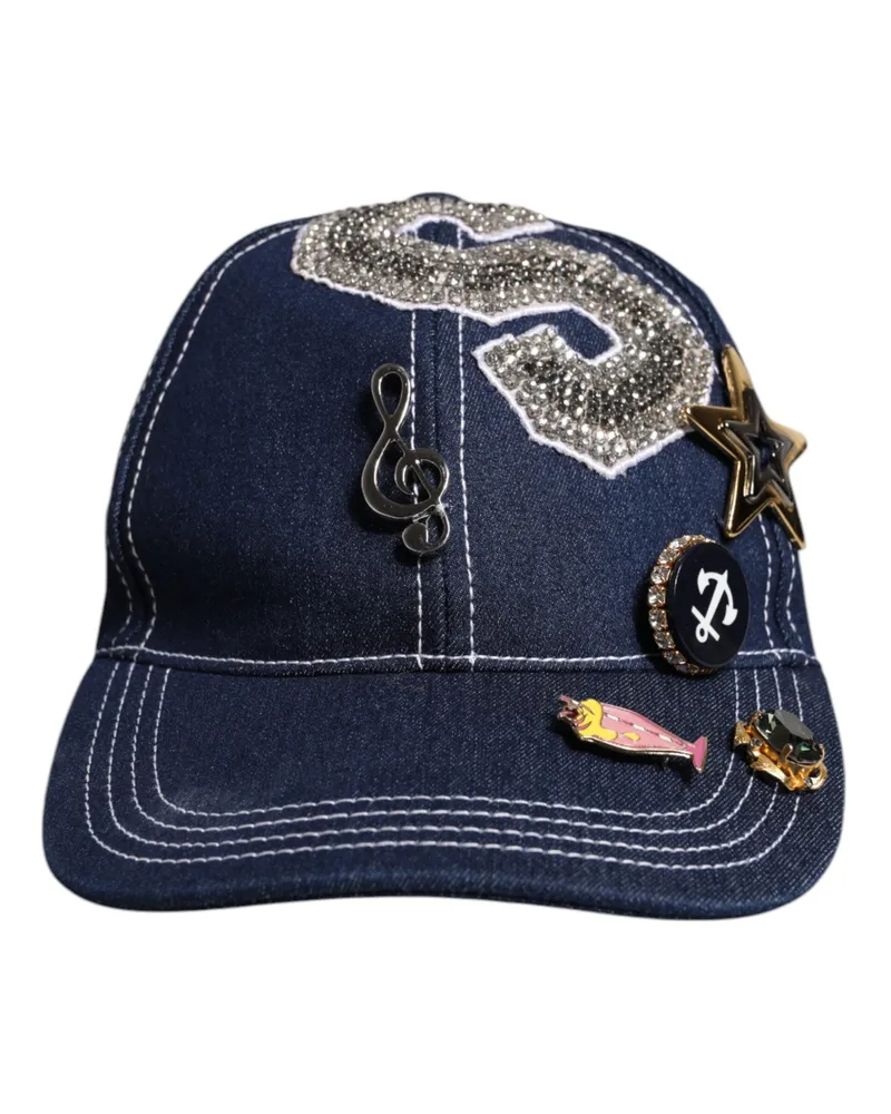 Dolce & Gabbana Women Blue Crystal Embellishment Baseball Cap Cotton Polyester Elastane Accessory Navy