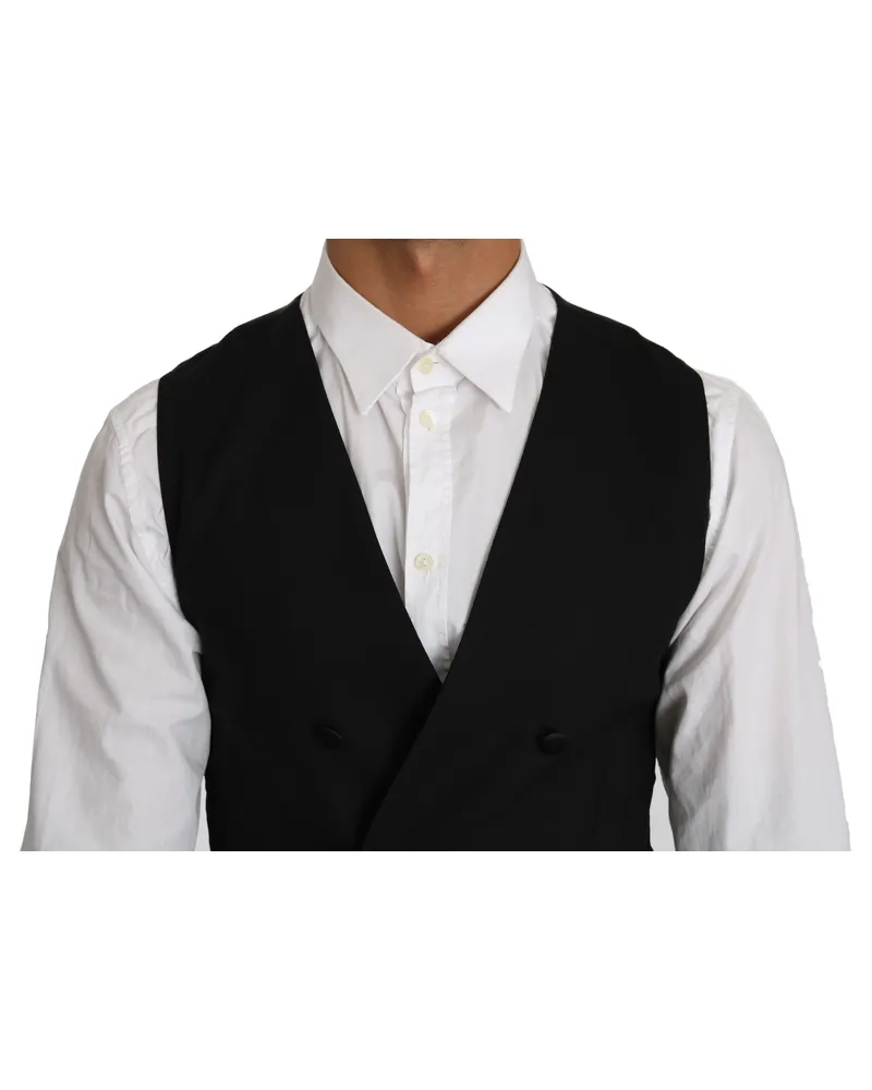Dolce & Gabbana Men Gray Wool Double Breasted Waistcoat Vest Virgin Clothing Gray
