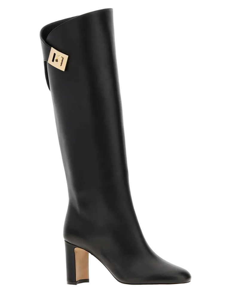 Ferragamo Women's Black Leather Elli Boots Neroneronero Stivali Black