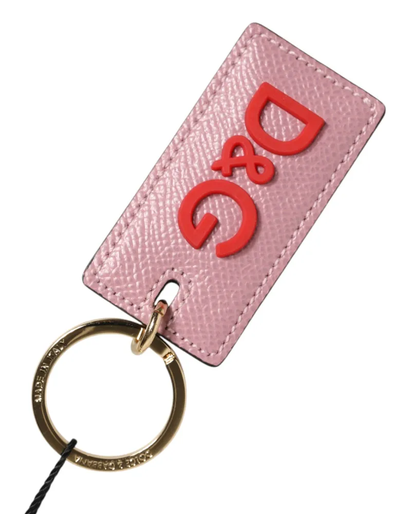 Dolce & Gabbana Unisex Pink Calf Leather Logo Metal Ring Men Keychain Keyring 100lf Pink