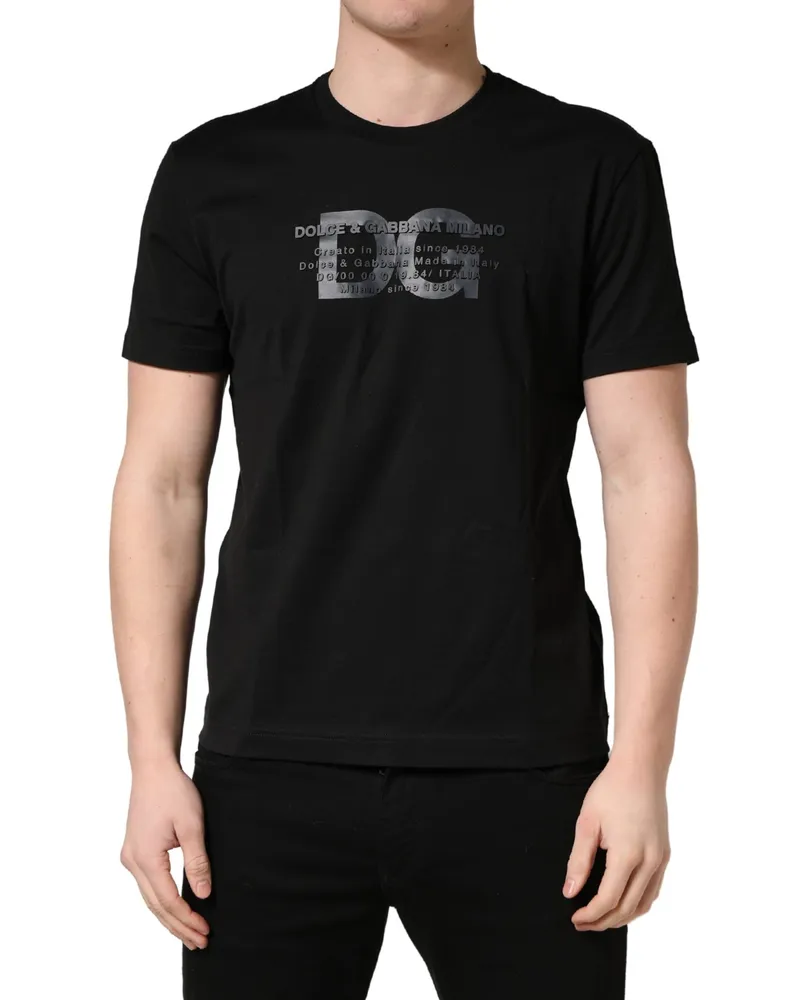 Dolce & Gabbana Men Black Logo Dg Print Cotton Crew Neck T-Shirt Black