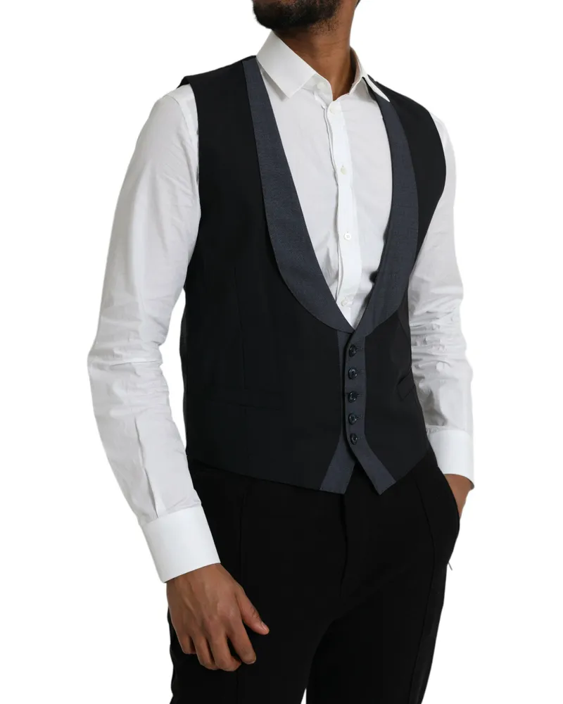 Dolce & Gabbana Men's Black Wool Waistcoat Dress Formal Vest Virgin Elastane Black