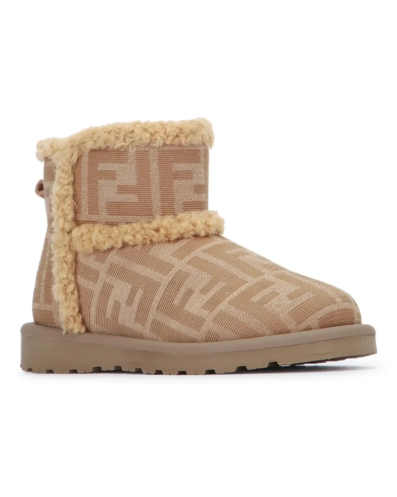 Fendi Boys' Bootie Tessuto Jacquard Ff Beigemarrone Leather - Sole: Rubber Stivali / Boot Beige