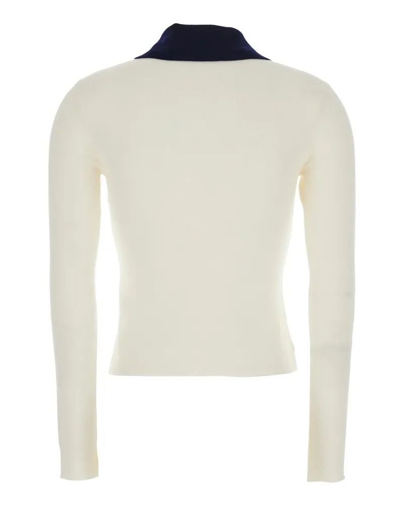 Self-Portrait Women's White Cropped Cardigan With Collar Wool Tops Top White
