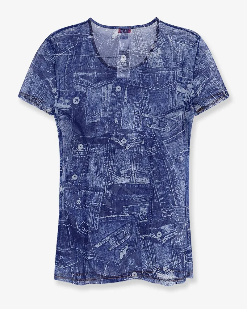 Diesel Women T-Shirt Kasia Denim-Print Blue Polyamide T-Shirts & Jerseys Blue