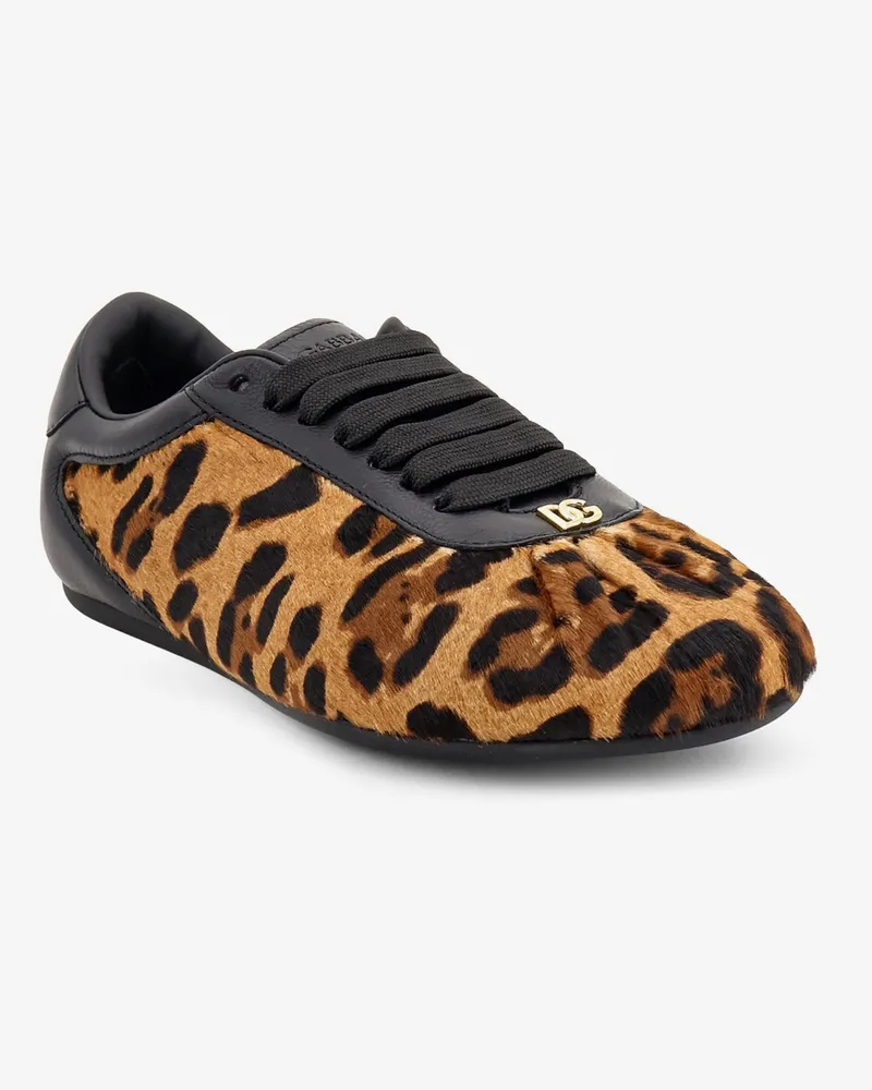 Dolce & Gabbana Women's Sneakers Ponyskin Metal Logo Multicolour Leather Trainers Multicolor
