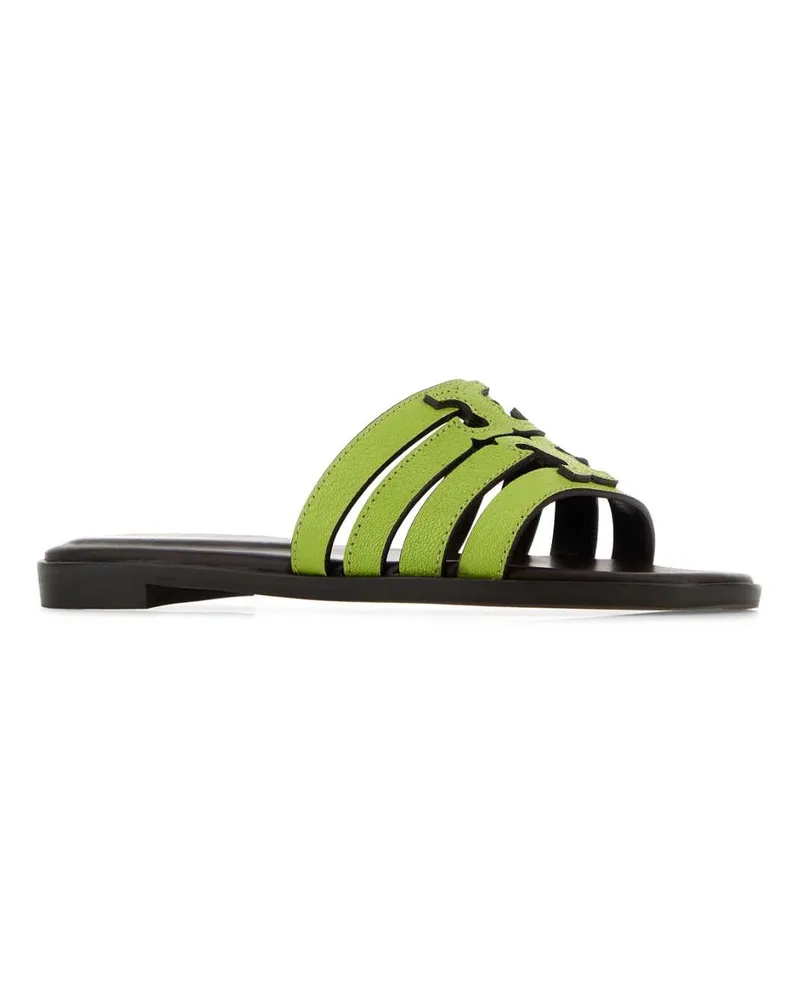 Tory Burch Women's Green Leather Ines Slippers Lightchartreusedarkcocoa Flat Shoes Green