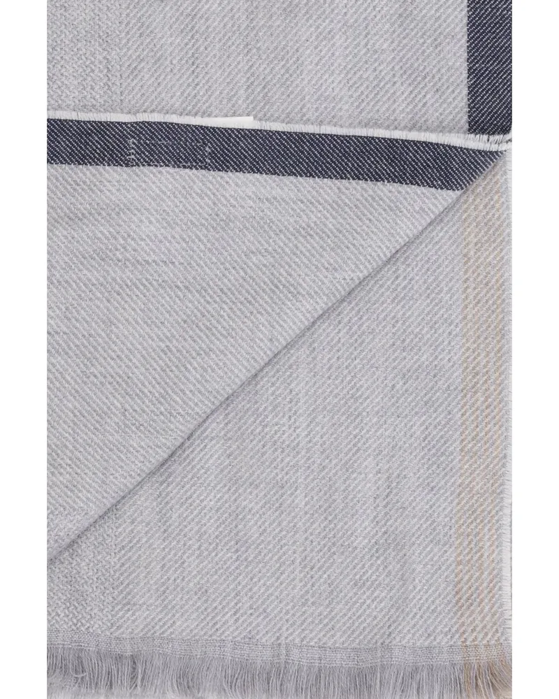 Brunello Cucinelli Men's Cashmere Scarf Pearl Gray-Marine-Taupe (capra Hircus) Gray/marine/taupe Scarfs Gray