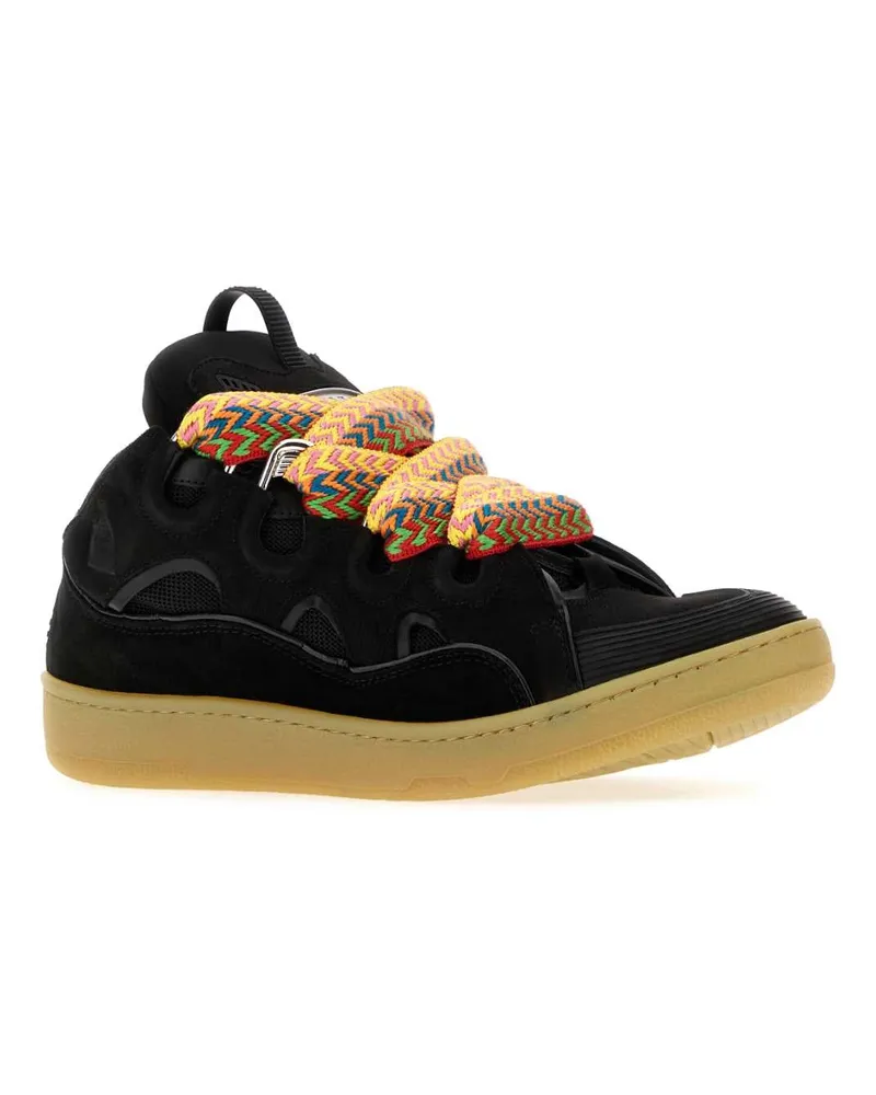 Lanvin Men's Black Leather And Fabric Curb Sneakers Noir Black
