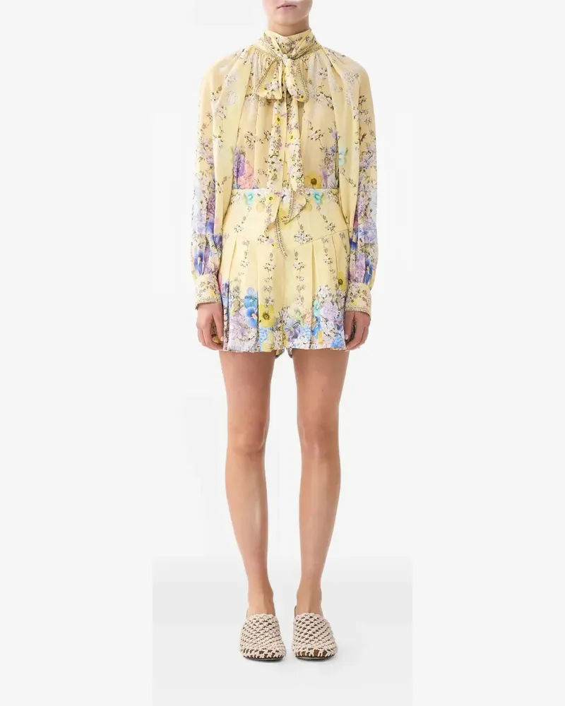 Camilla Women Darling Buds Pussy-Bow Blouse Ss26 W Yellow
