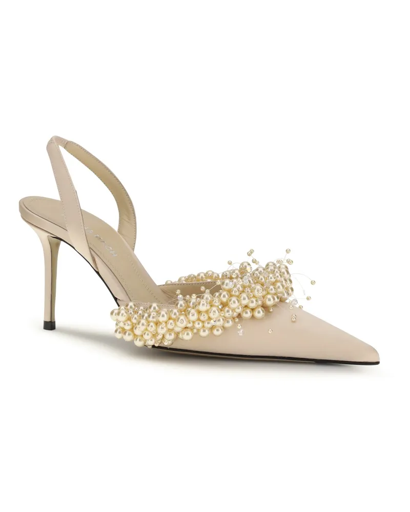 Mach & Mach Women's Slingback Pumps With Pearls Golden Silk High Heel Shoes Gold