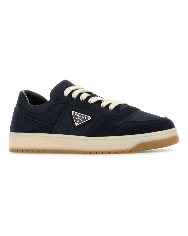 Prada Men's Navy Blue Canvas And Suede Downtown Sneakers Blu Vitello-Poliammidericiclat Navy
