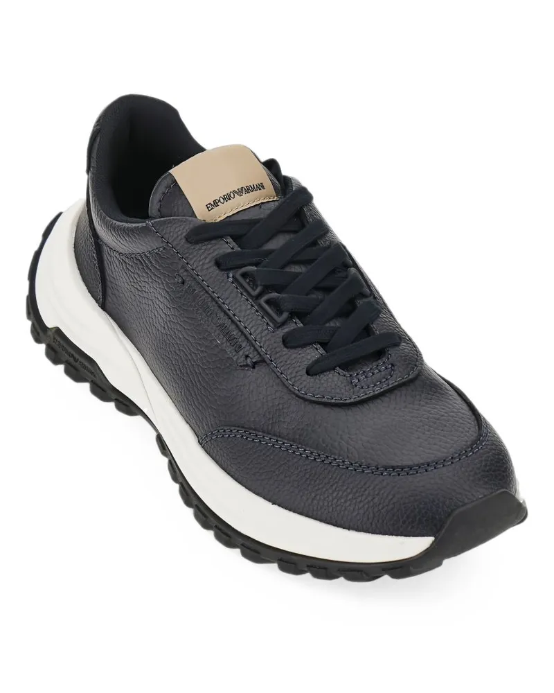 Emporio Armani Pebbled Leather Sneaker — Navy Navy