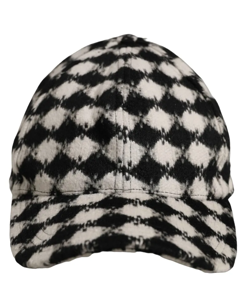 Dolce & Gabbana Men Black White Diamond Wool Baseball Cap Hat And Virgin Alpaca Black