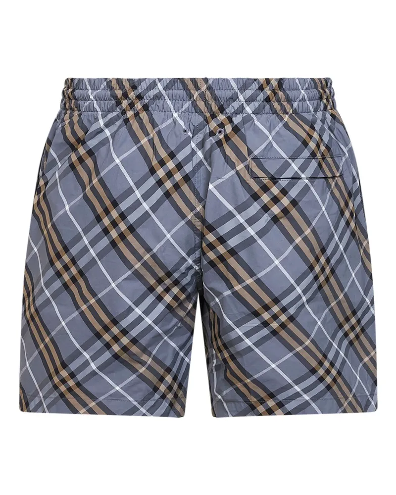 Burberry Men Swim Shorts Wave Blue Check Multicolour Polyamide Beachwear Sea Clothing Blue