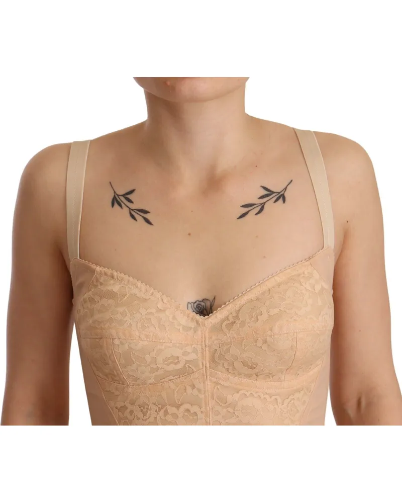 Dolce & Gabbana Floral Lace Bodysuit — Beige Beige