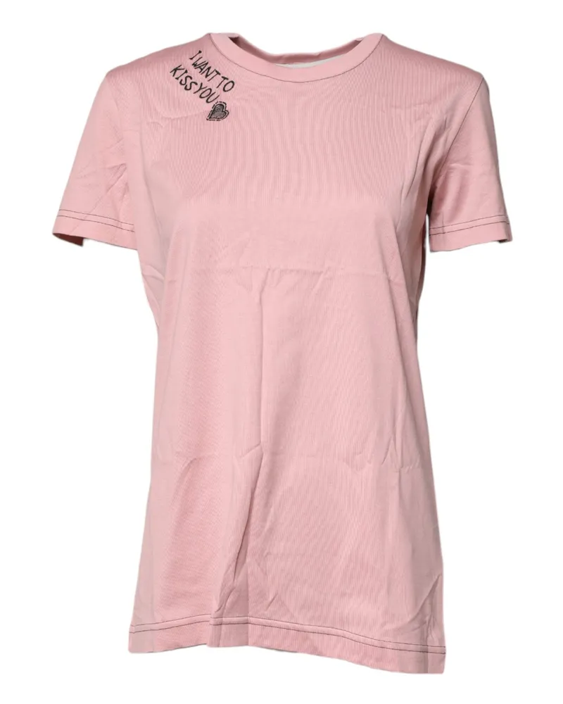 Dolce & Gabbana Women's Pink Logo Print Cotton Crew Neck T-Shirt Pink