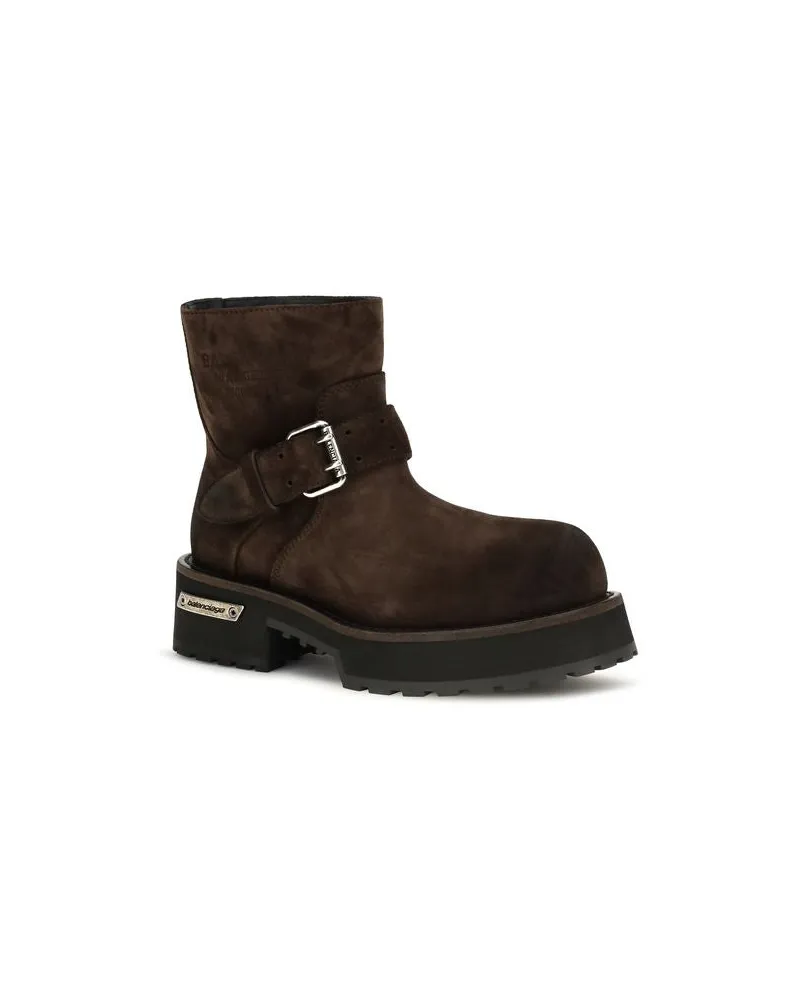 Balenciaga Women's Brown Calf Leather Bos Taurus Ankle Boots Brown