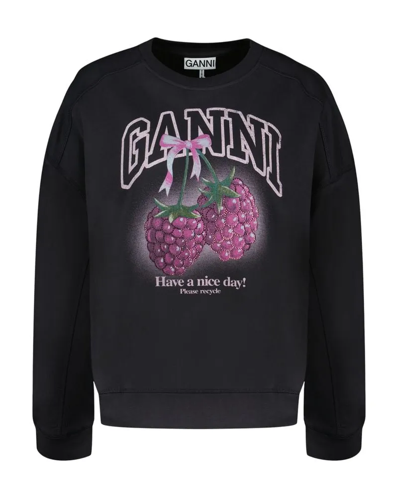 Ganni Women's Isoli Raspberry Sweatshirt -  Cotton Multi Concept-Store Ready-To-Wear Black