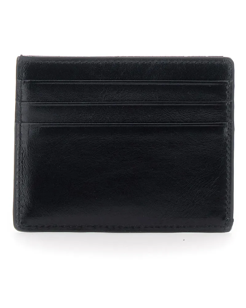 Versace Men's Card Holder Black Lamb Leather Accessory Black