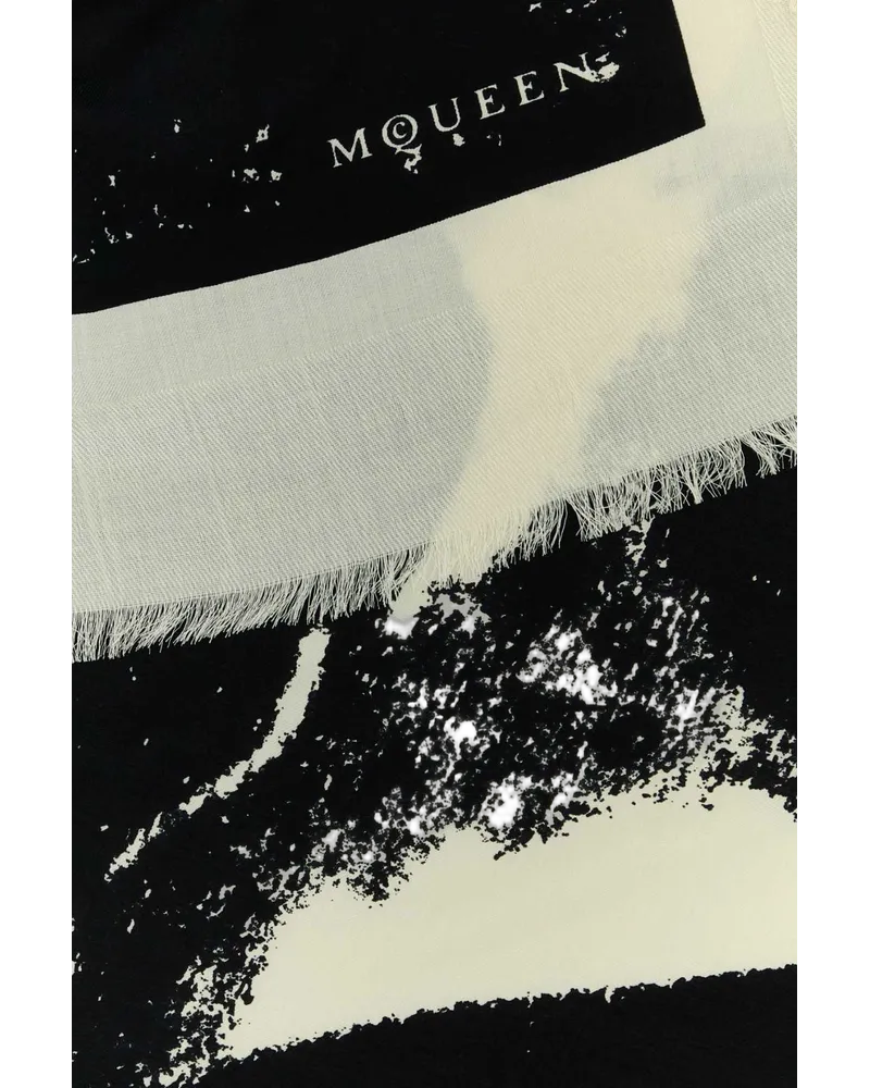 Alexander McQueen Ivoryblack Exterior: Silk Wool Sciarpe E Foulard Scarfs Multicolor