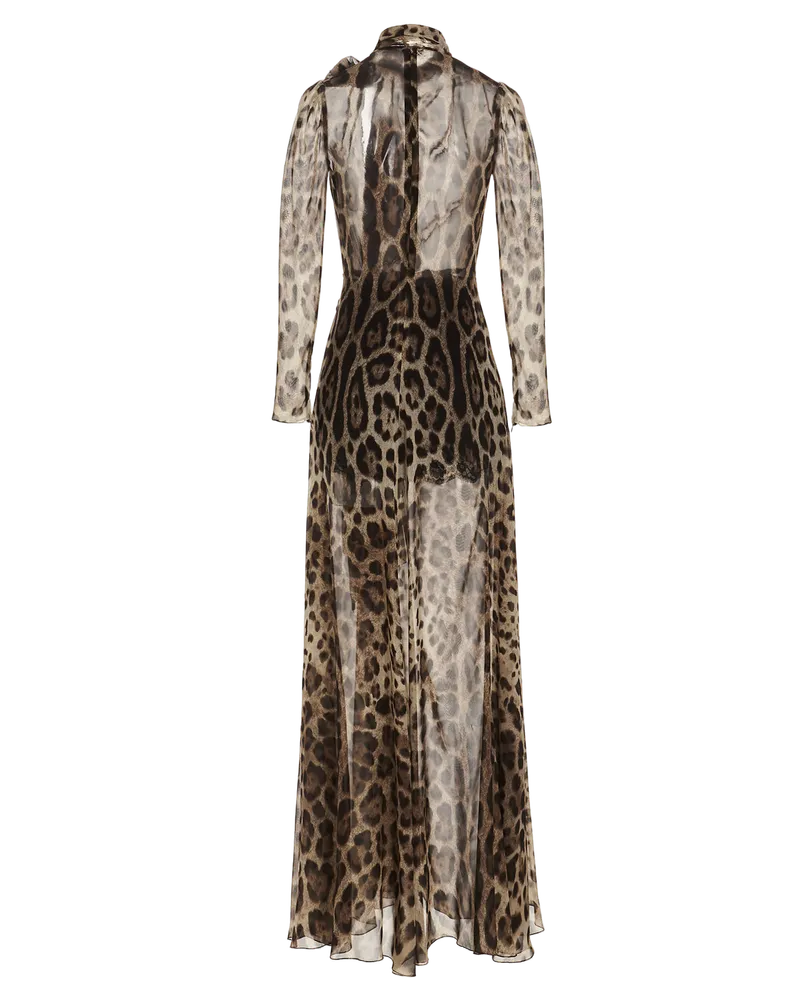 Dolce & Gabbana Leopard-Print Silk Dress — Brown Brown