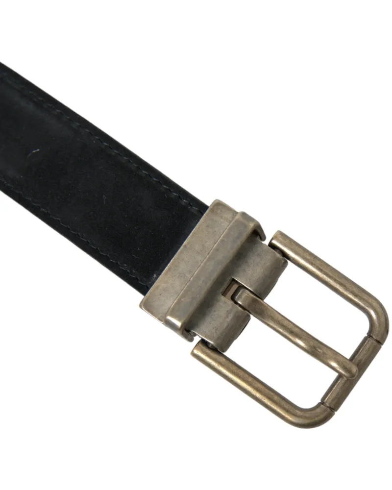 Dolce & Gabbana Men's Suede Leather With Gold Metal Buckle Belt Black Calf Black