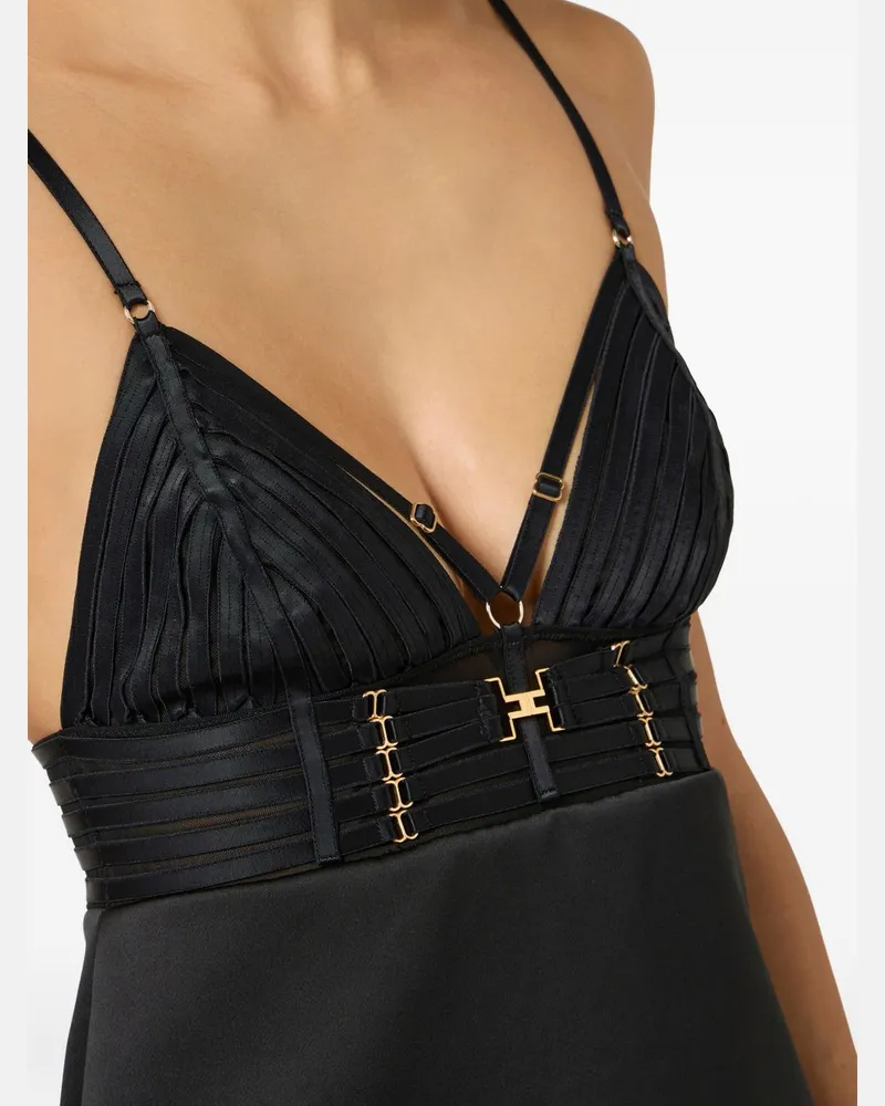 Elisabetta Franchi Open-Back with Pleated Bust Mini Dress — Black Black