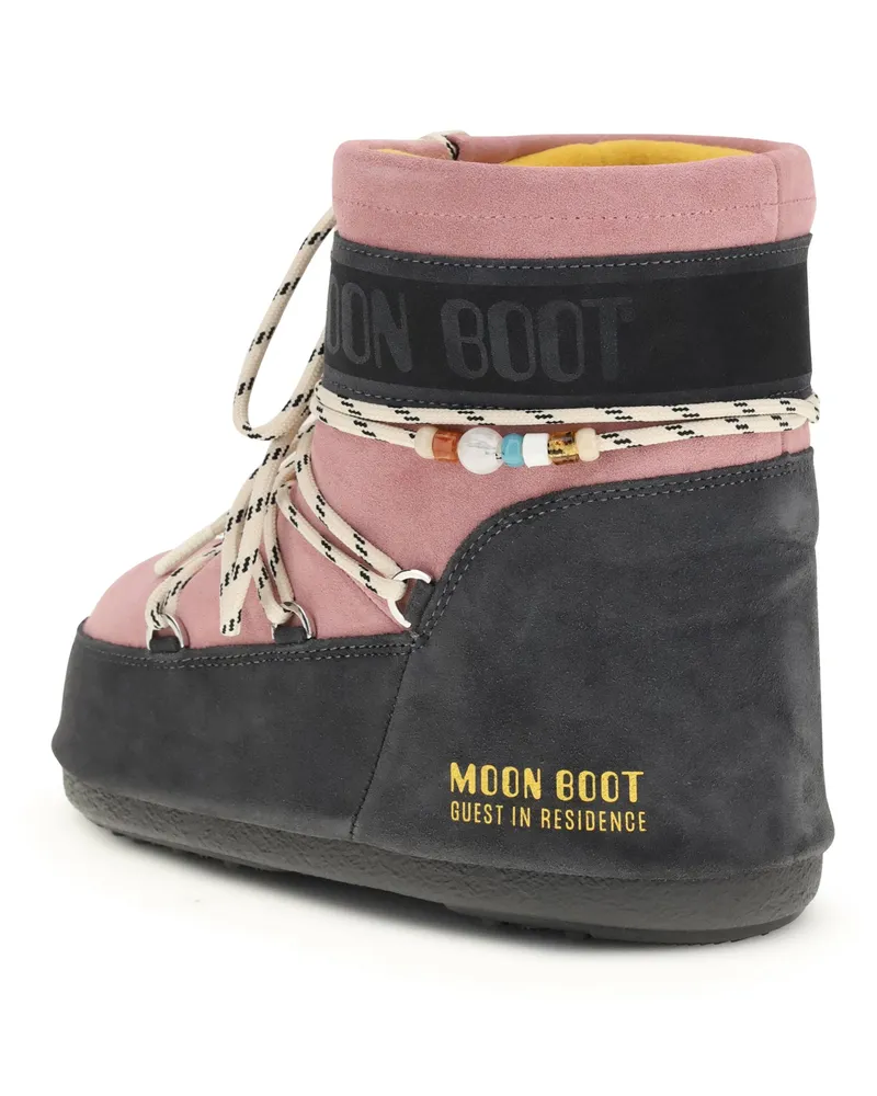 Moon Boot Women's Boots Icon Low Suede Grey-Rose Calf Leather (bos Taurus) Grey/rose Pink