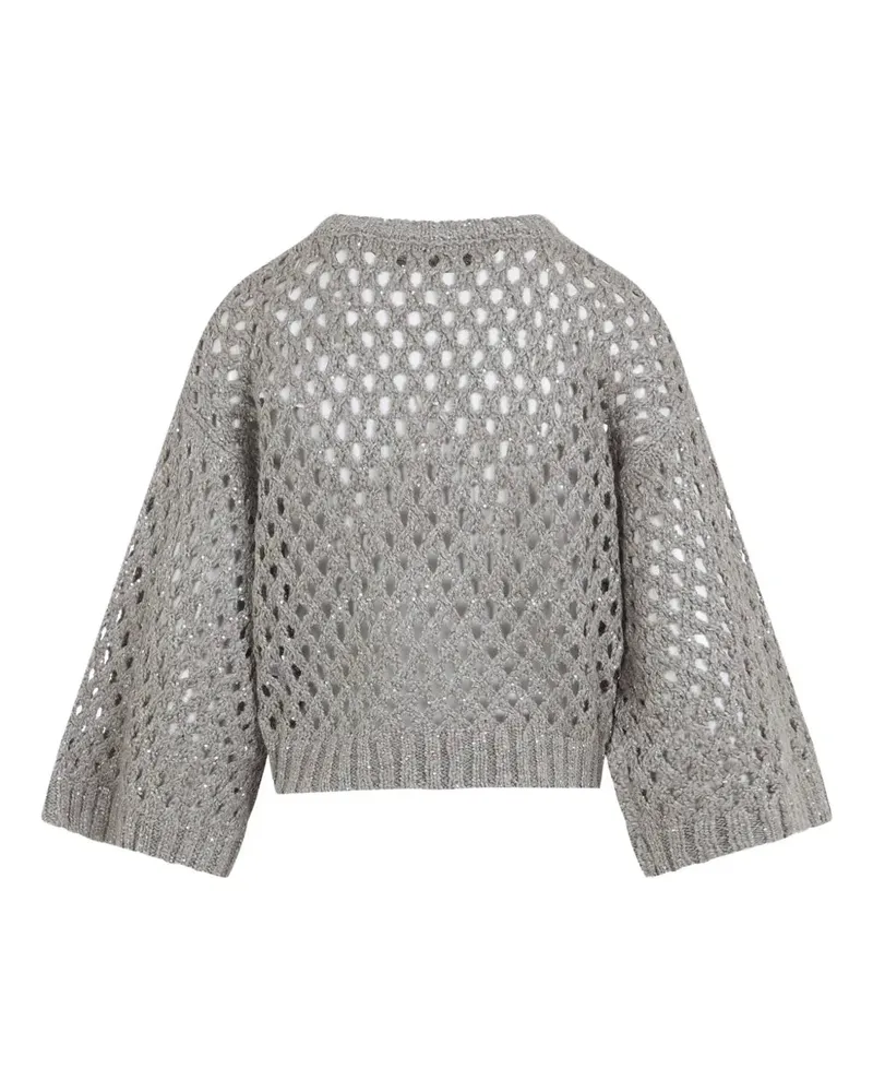 Brunello Cucinelli Women's Open-Knit Short-Sleeve Sweater Aw25 W Grey