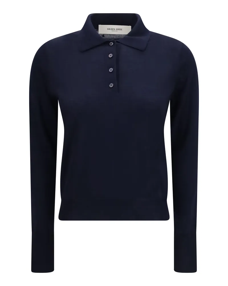 Golden Goose Women's Polo Shirt Merino Wool Navy Knitwear Sweater Navy