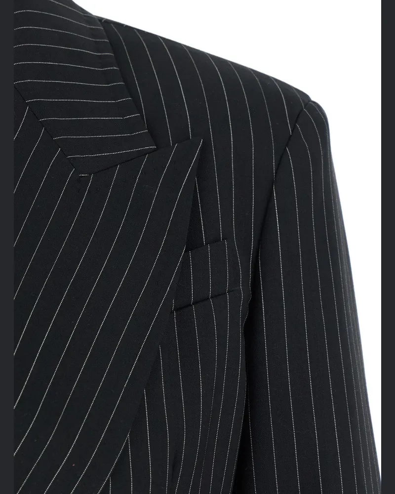 Max Mara Striped Virgin Wool Blazer — Black Black