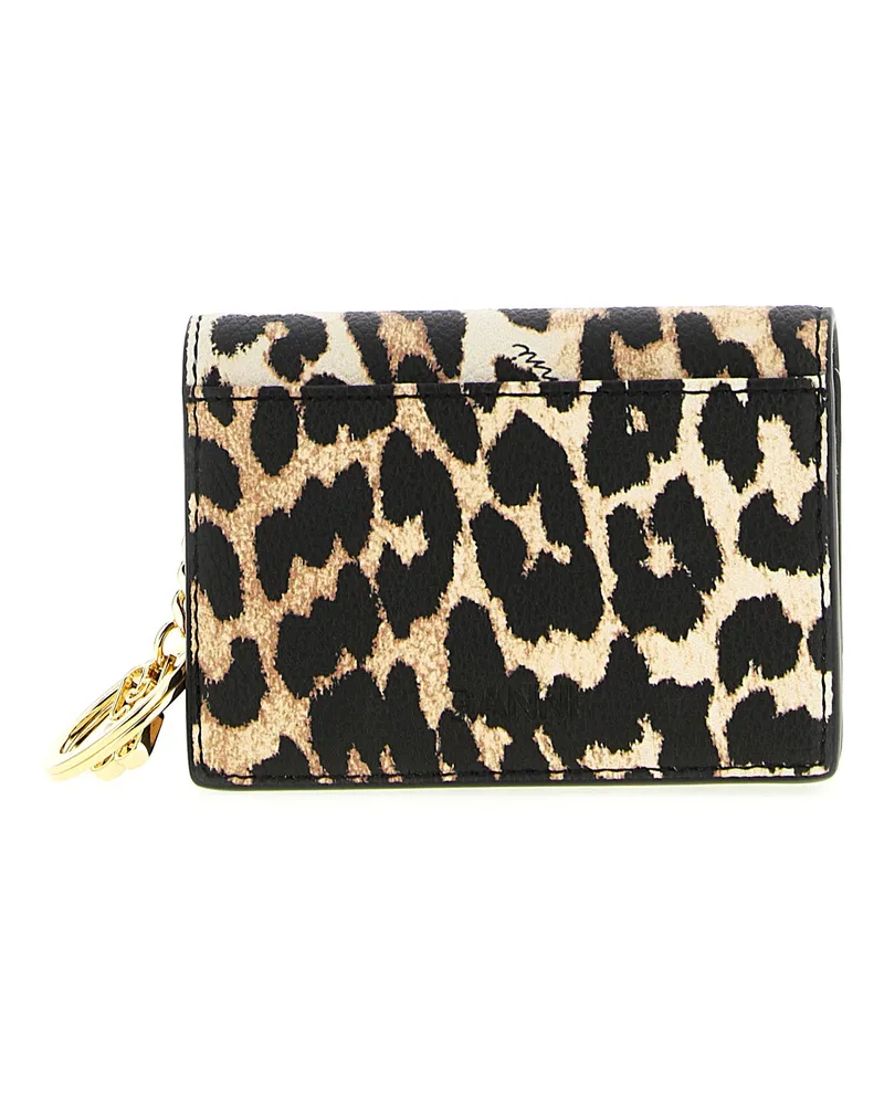Ganni Leopard-Print Calf Hair Card Case — Beige Beige