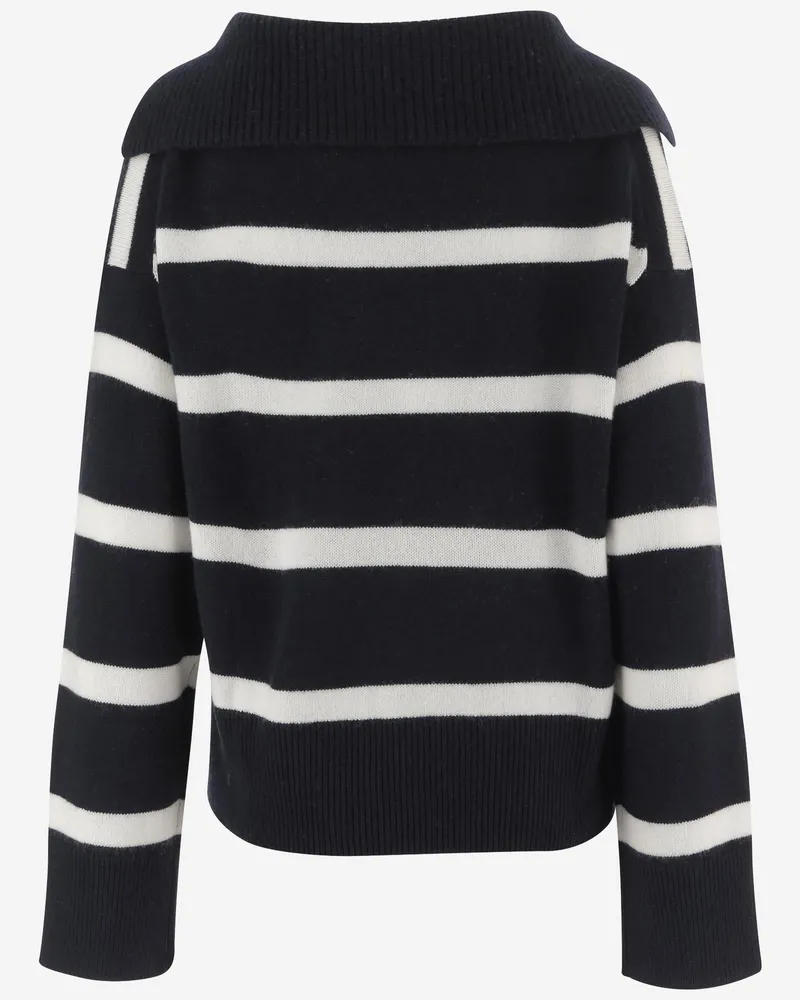 ALLUDE Women's Cashmere Striped Sweater Wool Navy