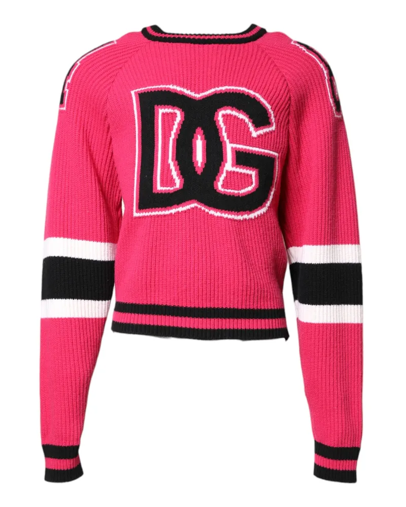 Dolce & Gabbana Men's Pink Cotton Logo Print Knit Pullover Sweater Nylon Clothing Pink
