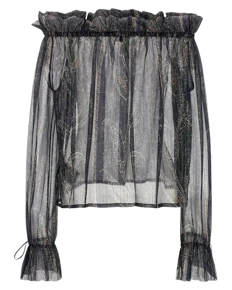 Saint Laurent Lurex Paisley Silk Crêpon Blouse — Black Black