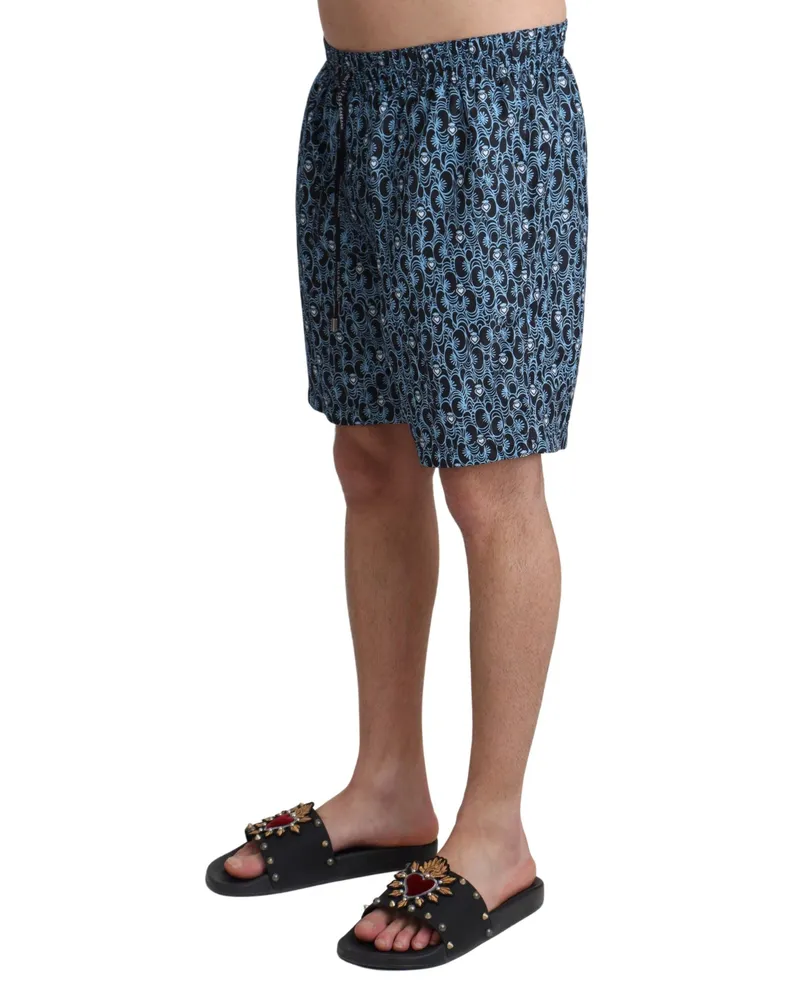 Dolce & Gabbana Men Blue Patterned Print Beachwear Shorts Swimwear Polyester Blue