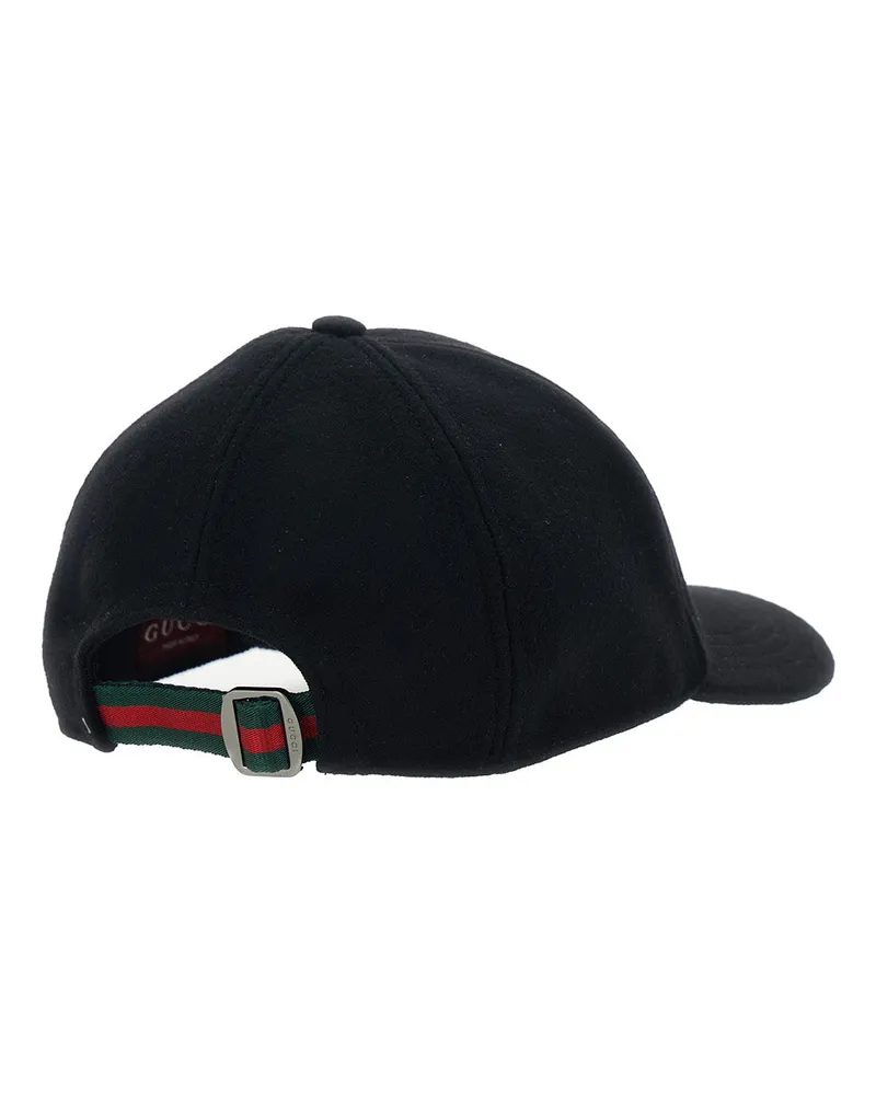 Gucci Men's Black Wool Baseball Cap With Logo Hat Black