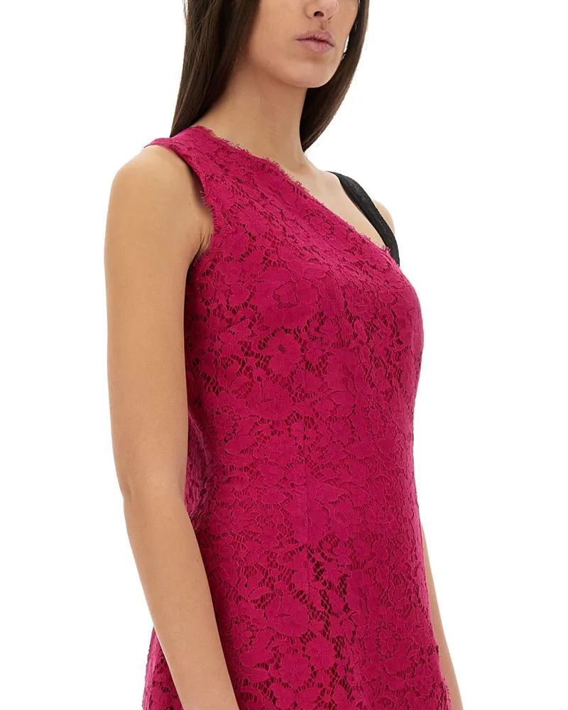 Dolce & Gabbana Cordonet Lace Slit Mini Dress — Pink Pink